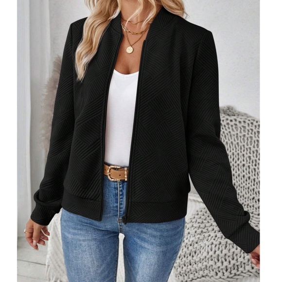 Classic Zip up Textured Oversized Bomber Jacket - Picture 3 of 11